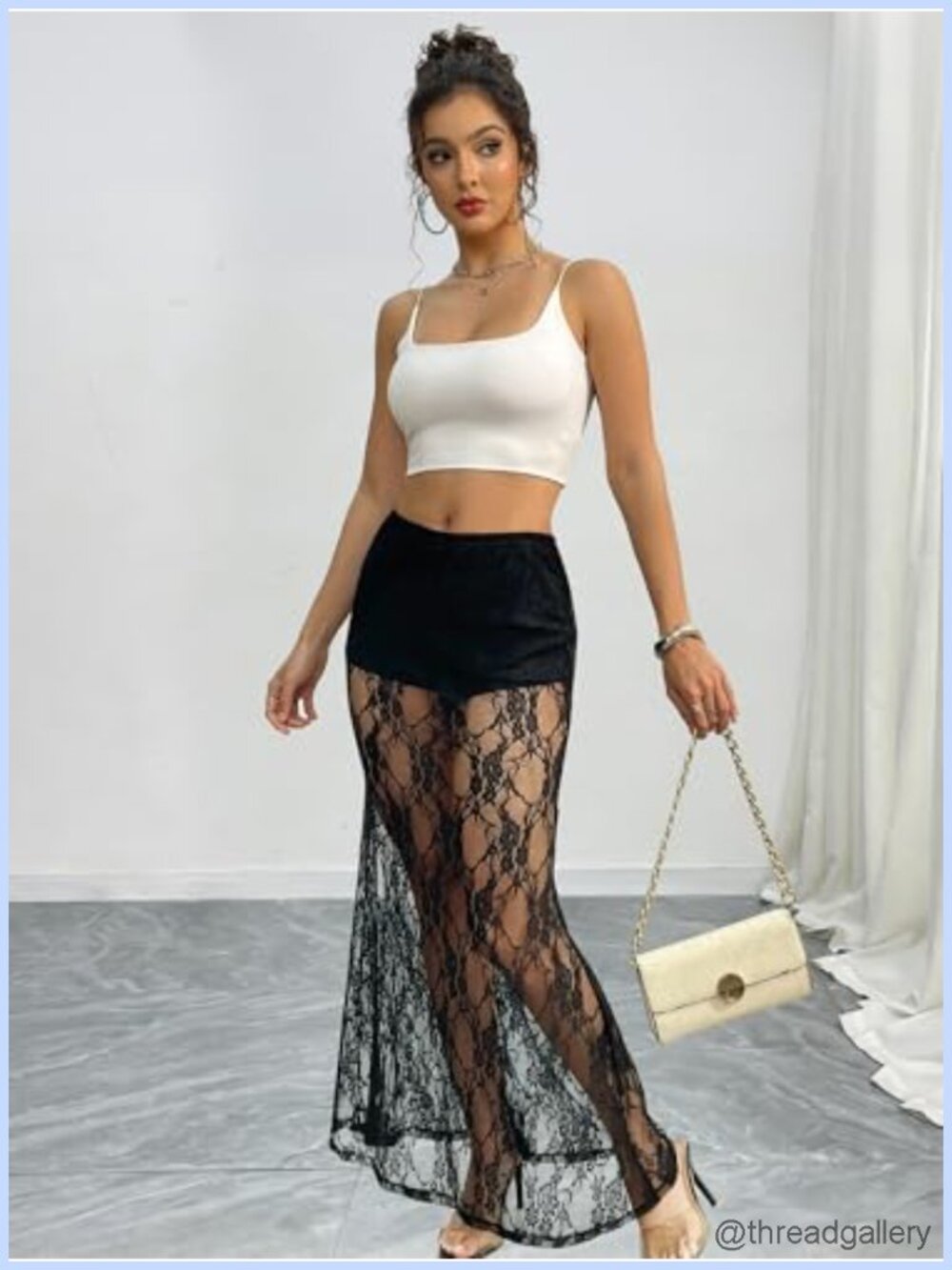 Sheer Lace Maxi Skirt with Built-in Shorts Mermaid Silhouette - Picture 4 of 5